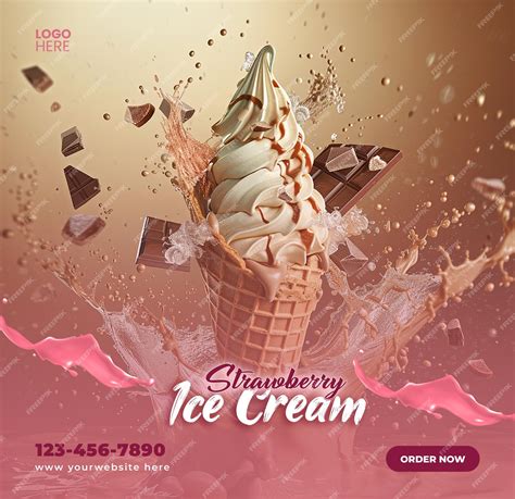 Premium Psd Strawberry Ice Cream Cones Social Media Instagram Post