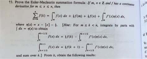 Solved Prove The Euler Maclaurin Summation Formula Irm Chegg