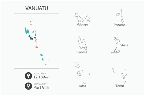 Map of Vanuatu with detailed country map. Map elements of cities, total ...