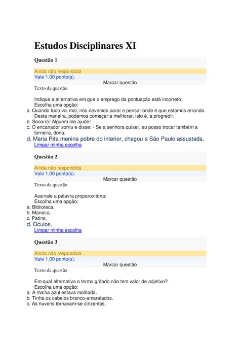 Estudos Disciplinares Xi Estudos Disciplinares Xi Quest O Ainda N O