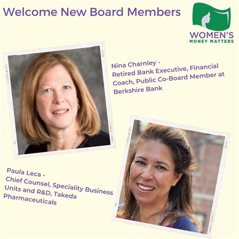 Womens Money Matters Welcomes New Board Members Womens Money Matters