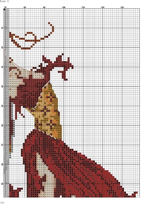 A Cross Stitch Pattern Of A Woman In A Red Dress With A Deer On Her Head