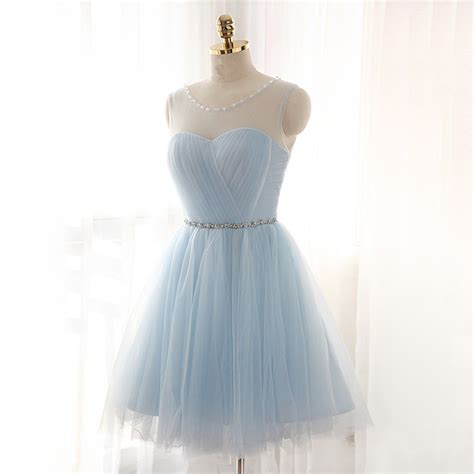 Pretty Light Sky Blue Homecoming Dresses Beading Short Prom Dresses A