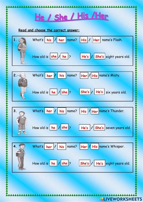 Personal Pronouns He She His Her Worksheet