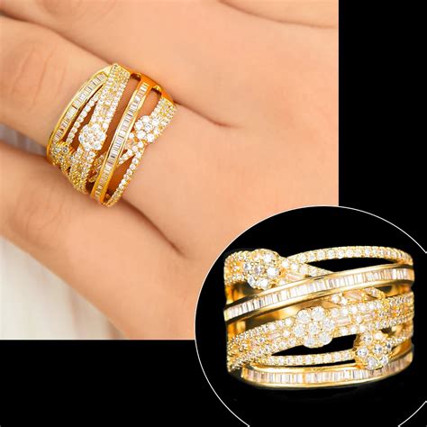 Missvikki Gorgeous Luxury Lines Gold Fingers Rings Full Cubic Zirconia