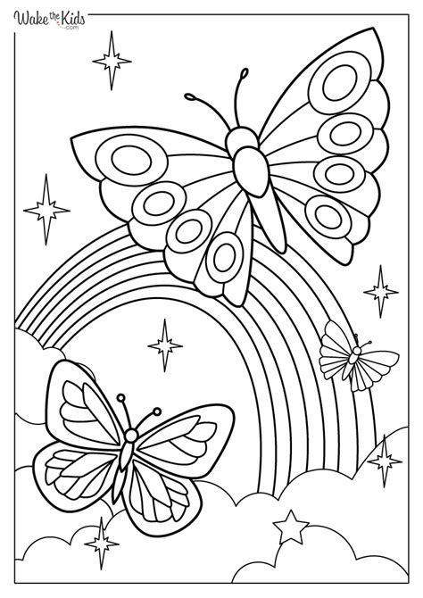 Butterfly and Rainbow Coloring Pages (Free Printable PDFs) | WakeTheKids