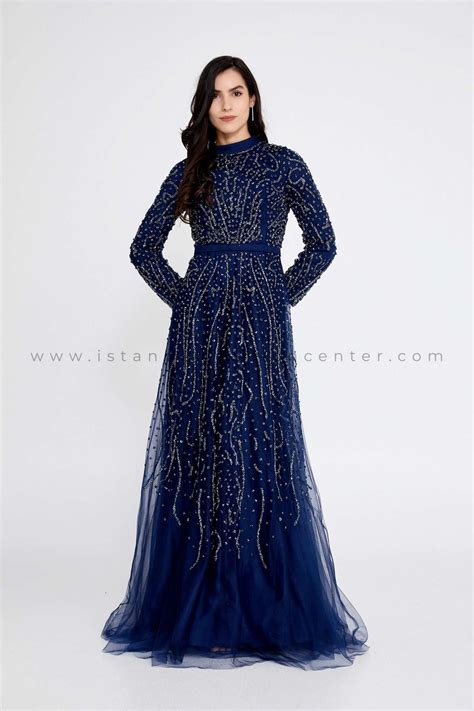 Favella Long Sleeve Maxi Tulle Mermaid Regular Navy Wedding Guest Dress