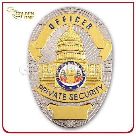 China Customized Gold Plated Metal Police Badge For Private Security