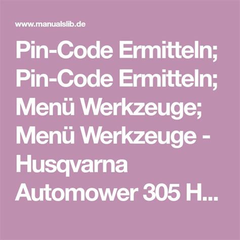 Pin Code Ermitteln Pin Code Ermitteln Menü Werkzeuge Menü Werkzeuge