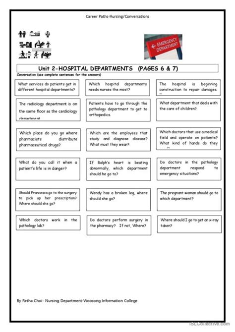 58 Hospital English Esl Worksheets Pdf And Doc