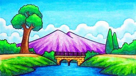 Easy Mountain Scenery Drawing How To Draw Scenery Of Mountain River