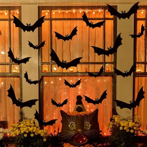 Pcs Hanging Bats Halloween Decoration Outside Large Flying Plastic