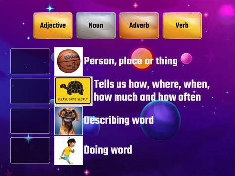 Verb Noun Adjective Adverb Definitions Match Up