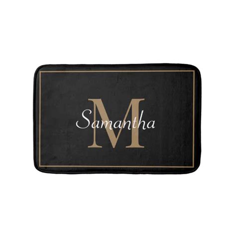 Elegant Black Gold White Modern Monogrammed Bath Mat Zazzle