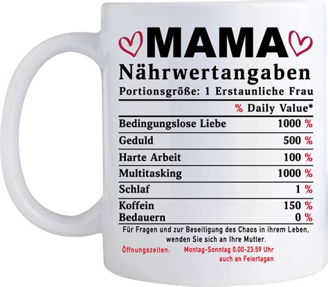 Mama Tasse Beste Mama geschenk Nährwertangaben zum Geburtstag