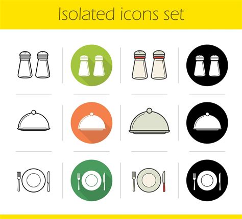 Restaurant Kitchen Equipment Icons Set Flat Design Linear Black And