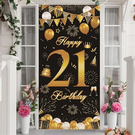 Buy 21st Birthday Banner for Him, Black Gold 21st Birthday Backdrop ...