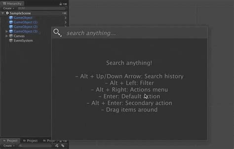 Hierarchy上やproject内の検索、ウィンドウの表示やアセット作成まで出来るunity Quick Search【unity】 3 Kanのメモ帳