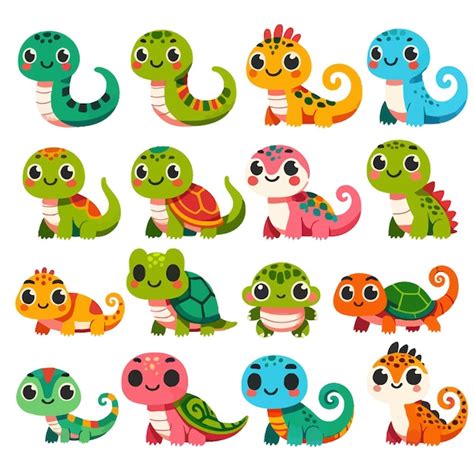 Cute reptiles animal cartoon icon collection | Premium AI-generated vector