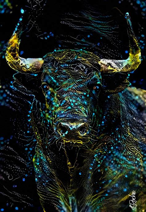 Cosmos Bull Mix Media 80X55 Cm Digital Arts By L Roche Artmajeur