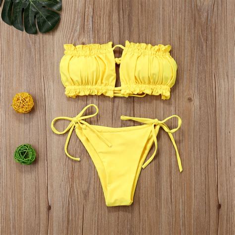 Hirigin Women Bikini Set Sumwear New 2020 Sexy Straples Ruffles Bandage