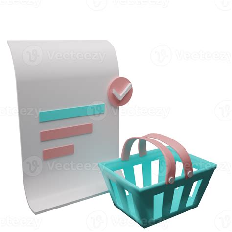 Shopping List With Shopping Basket 3d Illustration 13079370 Png