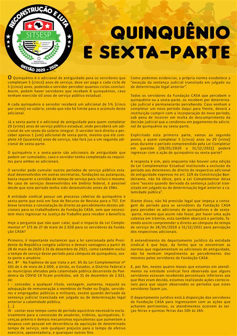 QUINQUÊNIO E SEXTA PARTE Sitsesp