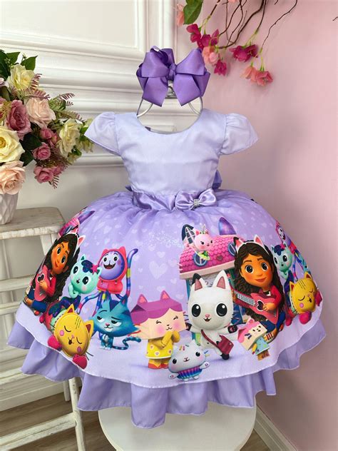 Vestido Infantil Lilás Casa Mágica da Gabby Luxo Rosa Charmosa Atacado