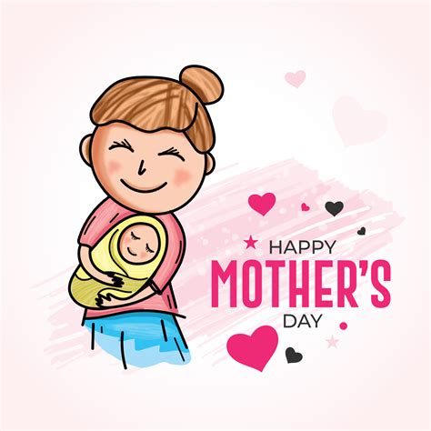 Happy Mothers Day Greeting Card Cartoon Illustration Happy Mothers Day