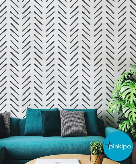 Pinkipo Hand Drawn Herringbone X Xl Stencil Large Wall