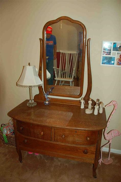 Lot 17 Antique 2 Drawer Dresser With Mirror And Wood Casters Paradise