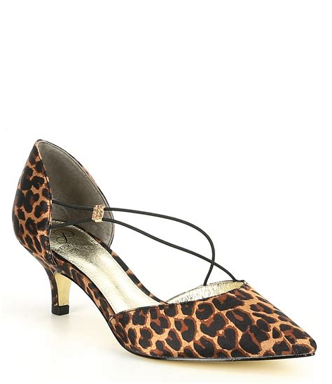 Lacy Asymmetrical Satin Leopard Print Kitten Heel Pumps Kitten Heel