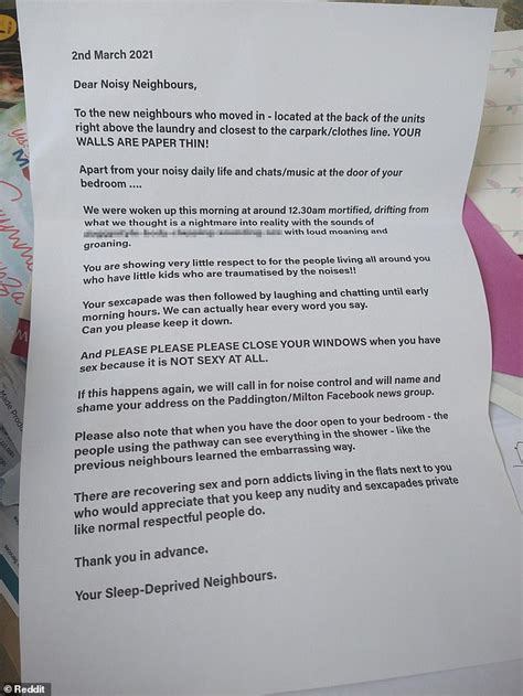 Brisbane Resident Leaves Letter Telling Neighbour To Stop Having Loud Sex Daily Mail Online