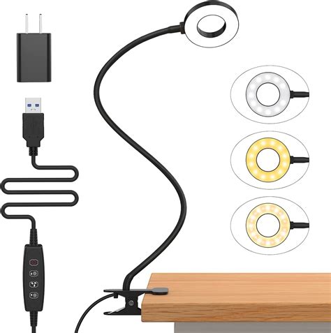 iZELL 10W Lampe de Bureau à Pince avec Chargeur USB 3 Modes dÉclairage