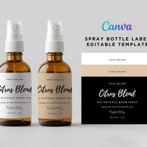 Printable Room Spray Label Template Editable Bottle Spray Product