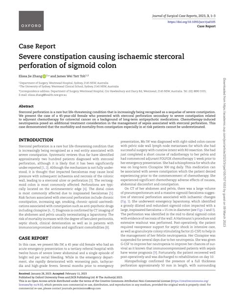 Pdf Severe Constipation Causing Ischaemic Stercoral Perforation Of Sigmoid Colon