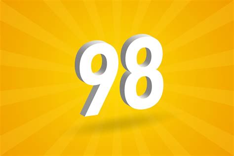 3d 98 Number Font Alphabet White 3d Number 98 With Yellow Background