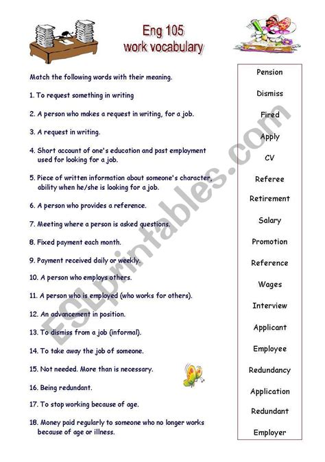 work vocabulary 1 - ESL worksheet by hidden pearl