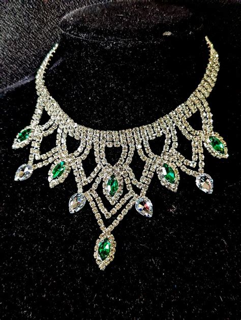 Rhinestone Necklace Choker Austrian Crystal Necklace Green Bridesmaid