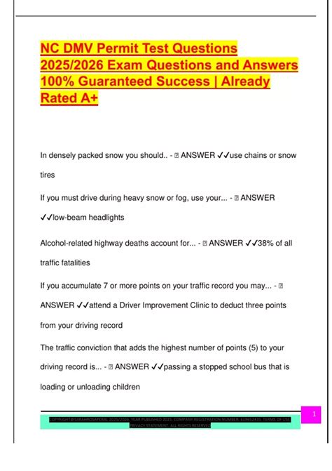 NC DMV Permit Test Questions 2025/2026 Exam Questions and Answers 100%