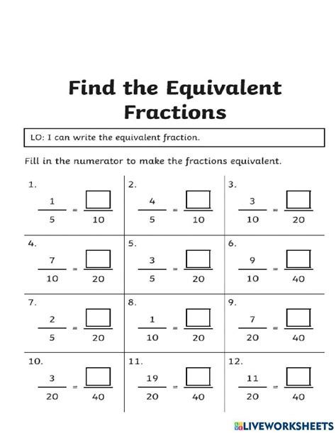 Math Worksheet Equivalent Fractions Grade Online Exercise For