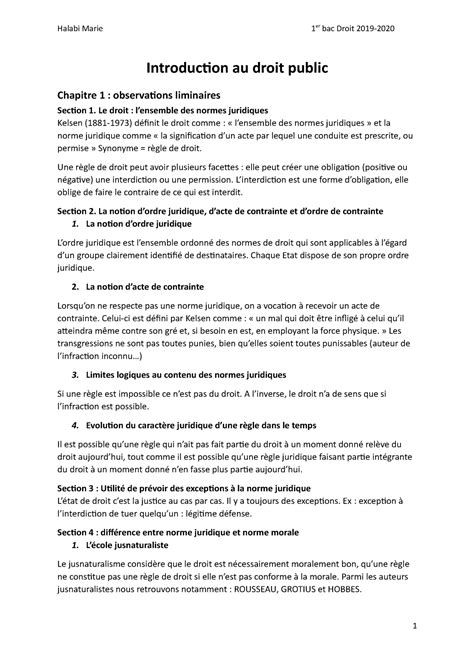 Synthese Droit Public Introduction Au Droit Public Chapitre