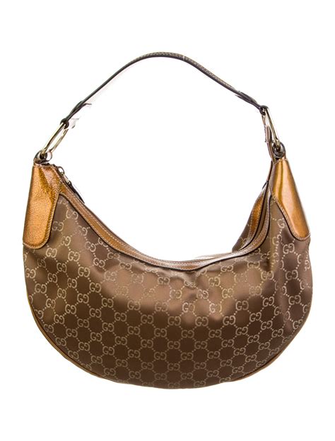 Gucci Gg Nylon Leather Trimmed Hobo Brown Hobos Handbags