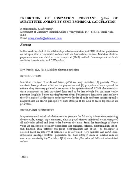 Aniline Pka Pdf Acid Dissociation Constant Chemical Reactions