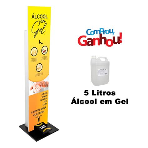 Totem Display Suporte Para Lcool Gel Dispenser Pedal Amarelo