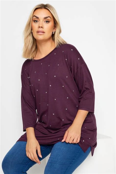 YOURS Plus Size Purple Star Embellished Swing Top Yours Clothing