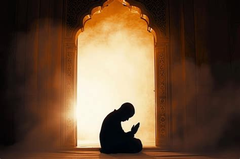 Premium Photo Moslem Man Silhouette Doing Salat Praying For Allah