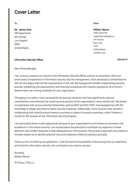 Information Security Officer Cover Letter Examples And Templates For