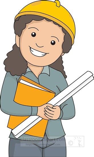 Occupation Clipart Female Engineer Holding Blue Prints Clipart