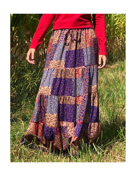 Jupe Longue Fluide Hippie Chic Motif Patchwork Hiver